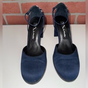 Mia Satin Navy Blue Rhinestone Heels